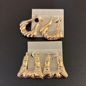 Vintage 80’s New Old Stock Hoop Earrings set w/14k GF Pincatch JB9 2